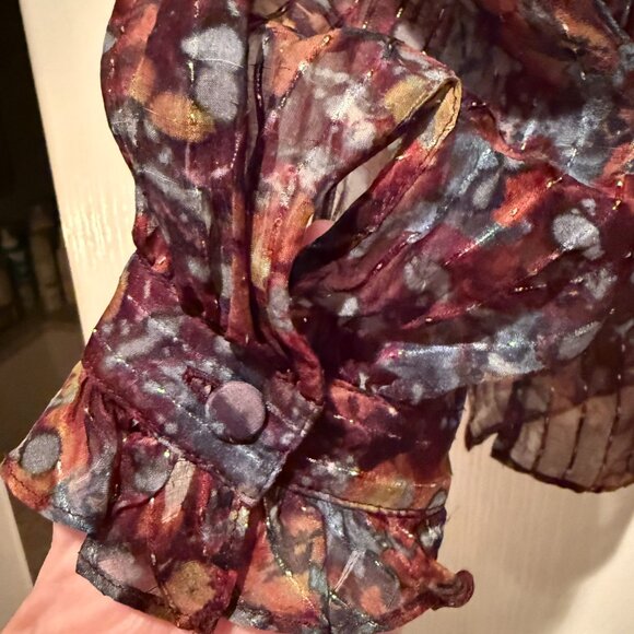 Lafayette 148 | Silk Blend Metallic Sheer Blouse | Brown | Size: S - Picture 4 of 10
